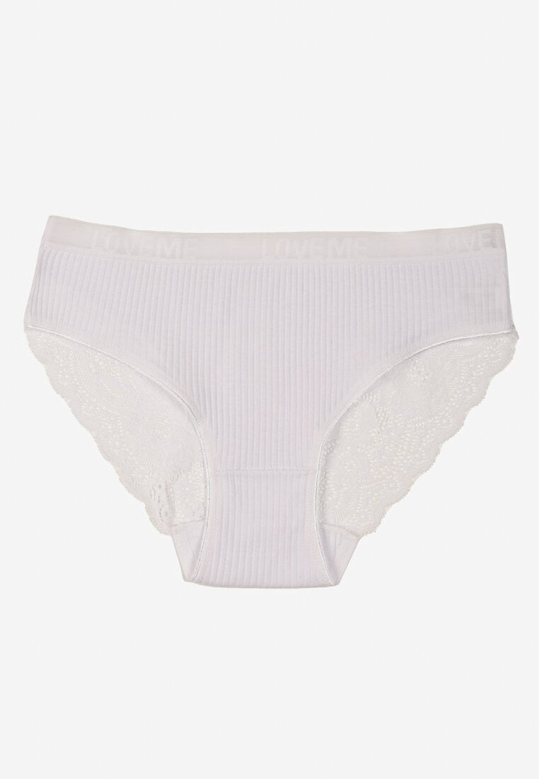 Białe Prążkowane Majtki Figi z Bawełny Zdobione Koronką Erwelia
