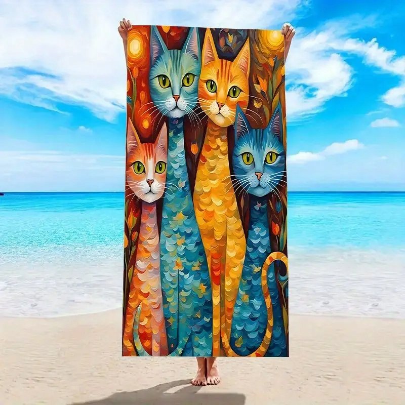 Ręcznik kolorowe koty kotki kocia rodzina POP ART DECO 90x180 Plażowy Basen