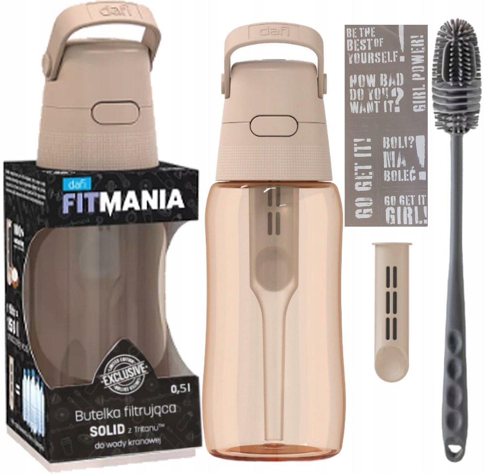 Bidon Butelka Dafi Solid FitMania 0,5l cappuccino + szczoteczka do mycia