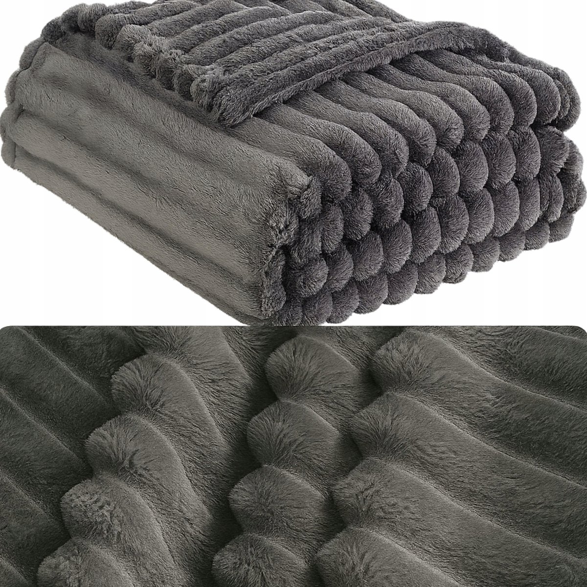MIĘKKI KOC 200x220 WAVES NARZUTA ŁÓŻKO FOTEL KANAPĘ PLED PUSZYSTY SZARY