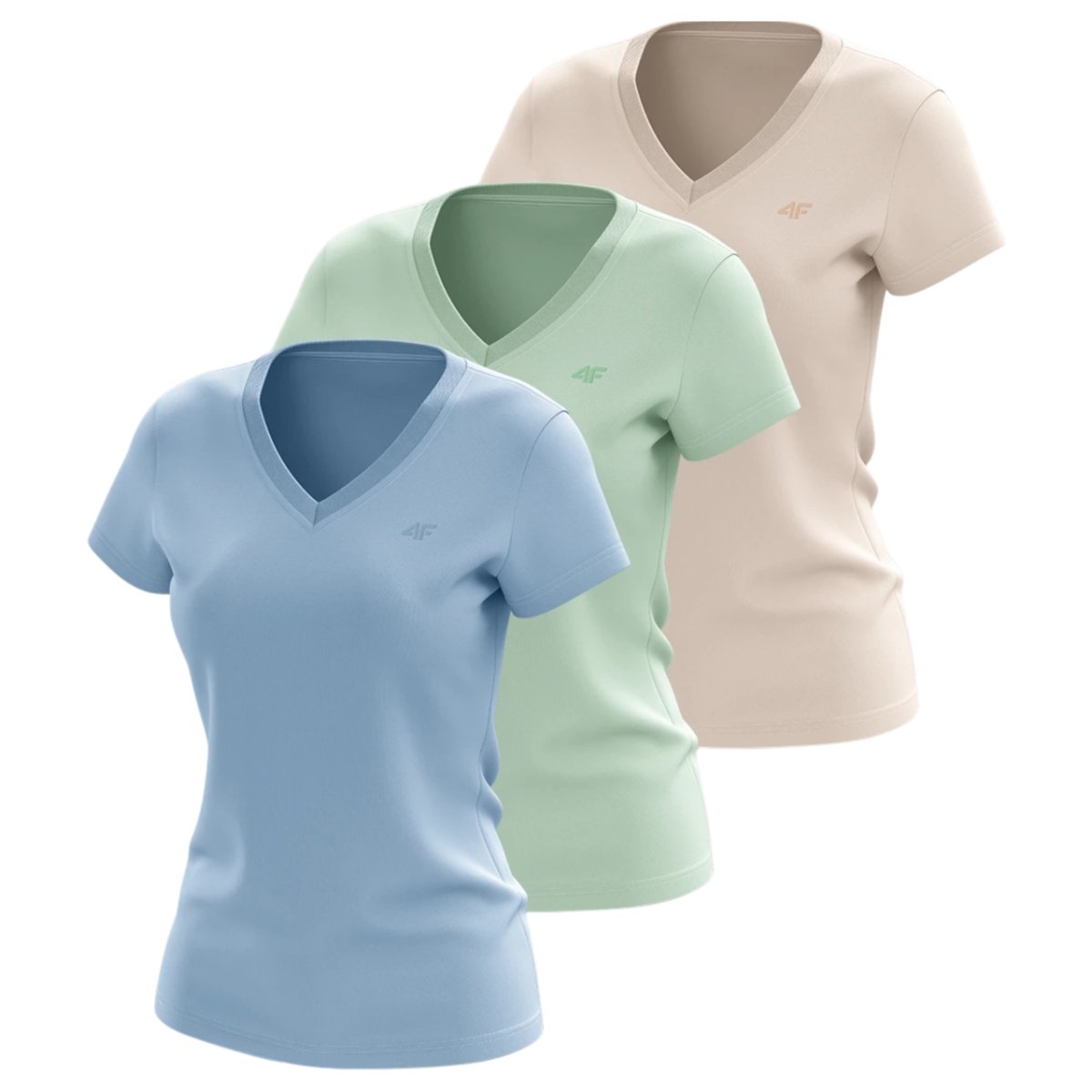 T-shirt damski (ZESTAW KOSZULEK 3 SZT.) 4F 4FWSS25TTSHF3098-90S Wielokolorowy Roz. S