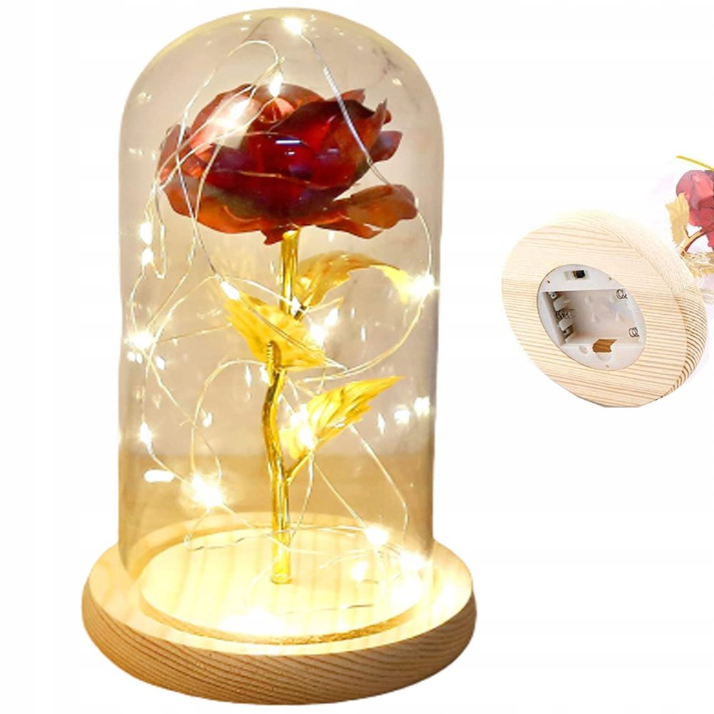 Wieczna Czerwona Róża w Szkle LED Pudełko Prezent Dzień Matki Komunia