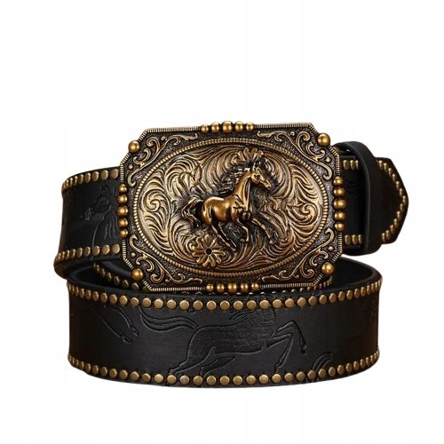 Pas kowbojski pasek western czarny ZŁOTY KOŃ NITY retro vintage y2k 120 cm