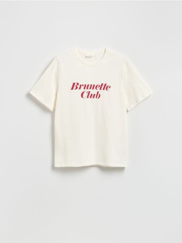 Reserved - T-shirt z nadrukiem - złamana biel