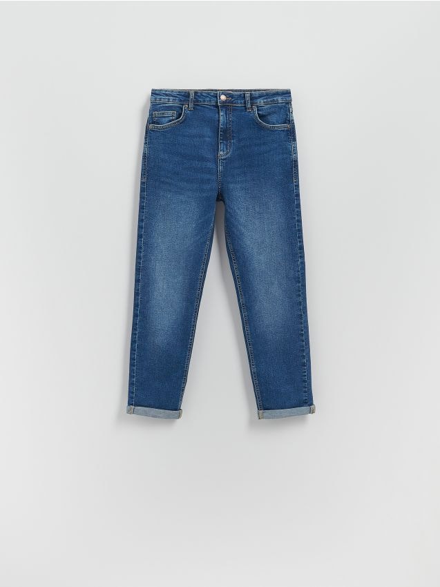 Reserved - Jeansy boyfriend slim - granatowy