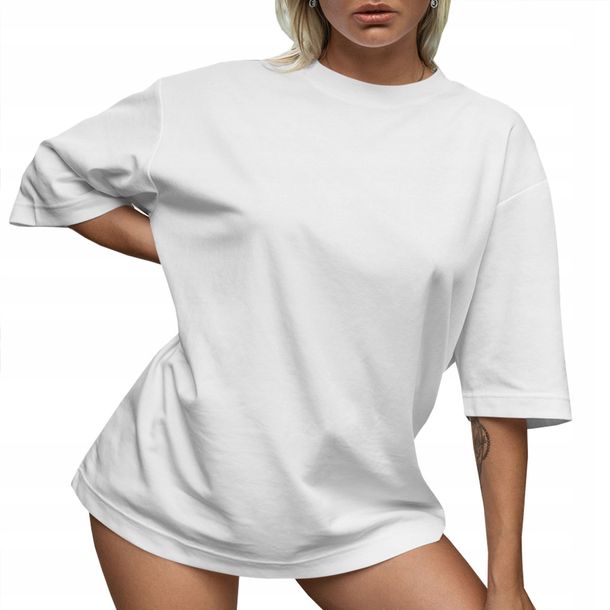 Koszulka Damska Oversize T-shirt Bawełna Luźna Krótka Sukienka Mini S