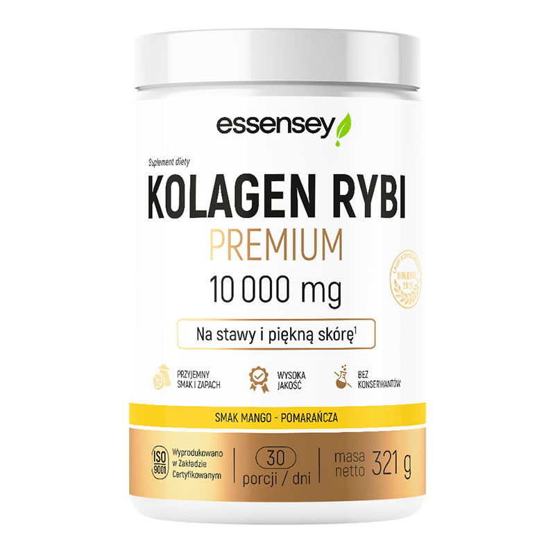 Essensey Kolagen Rybi Premium 10000 mg, mango-pomarańcza, 321 g