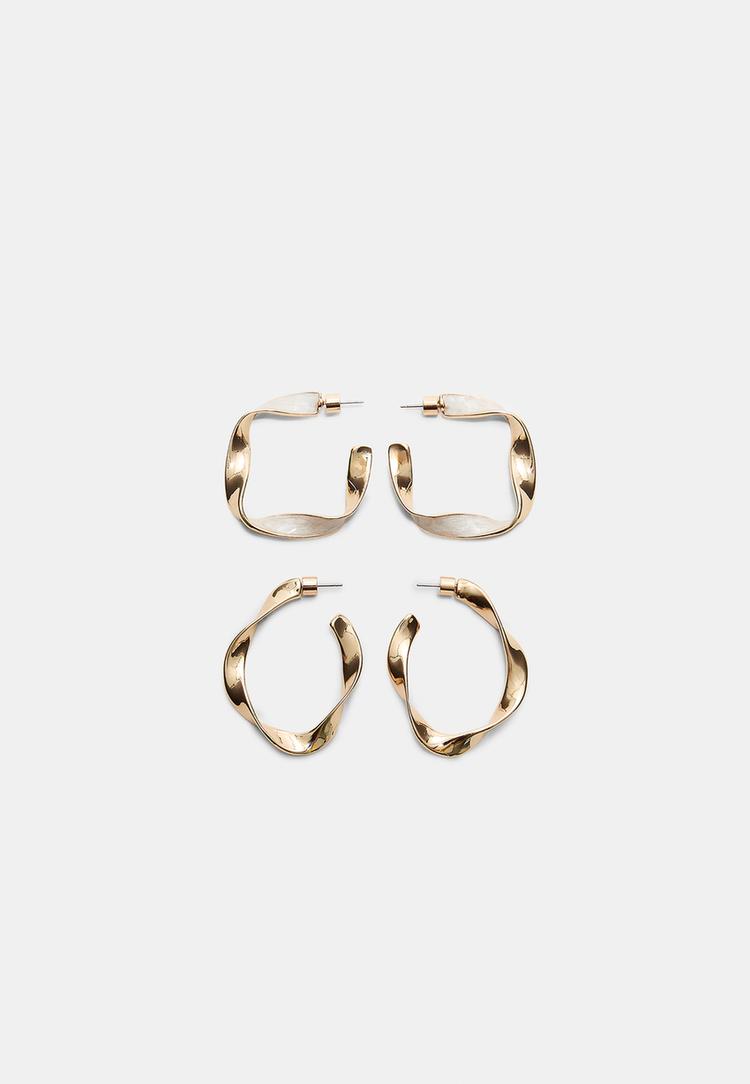 Stradivarius Zestaw 9 par kolczyków kół o nieregularnym kształcie z emalią Złoty OS