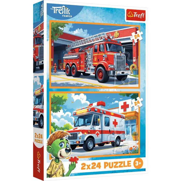 Puzzle 2x24 Wóz strażacki i karetka Trefl - puzzle