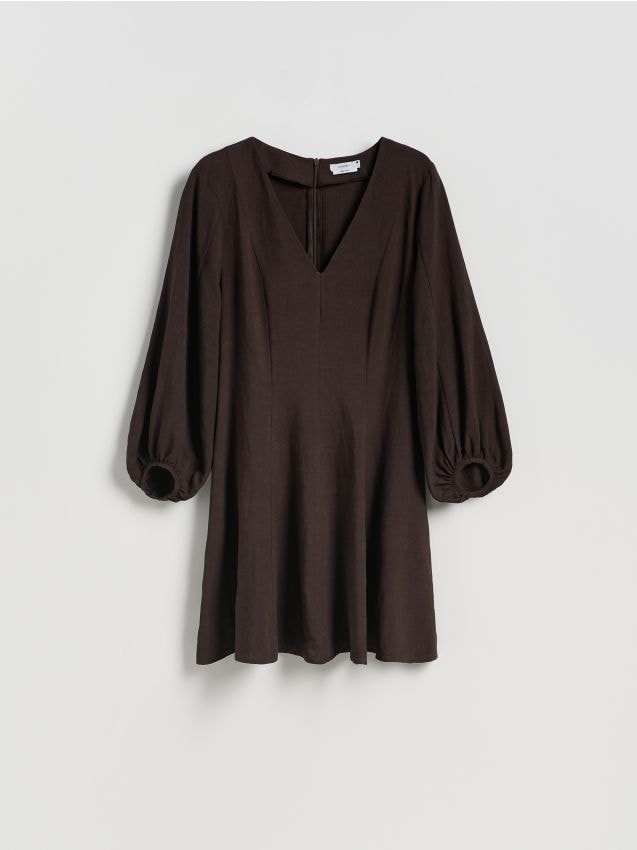 Reserved - Sukienka mini z dodatkiem lnu - brązowy