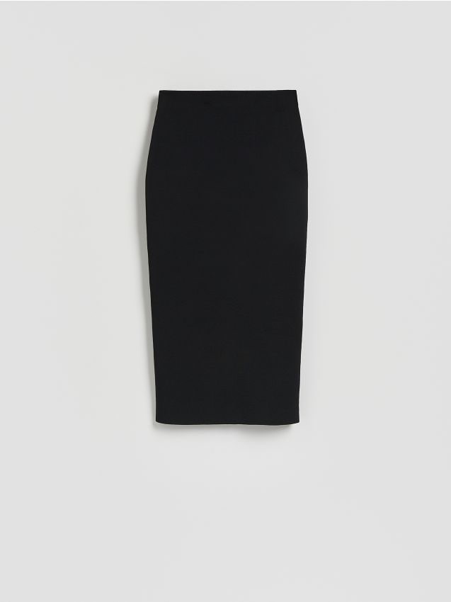 Reserved - Spódnica midi z rozcięciem - czarny