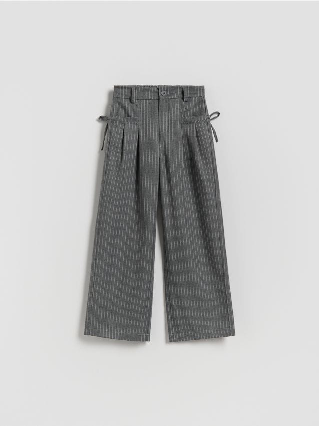 Reserved - Spodnie wide leg w paski - ciemnoszary