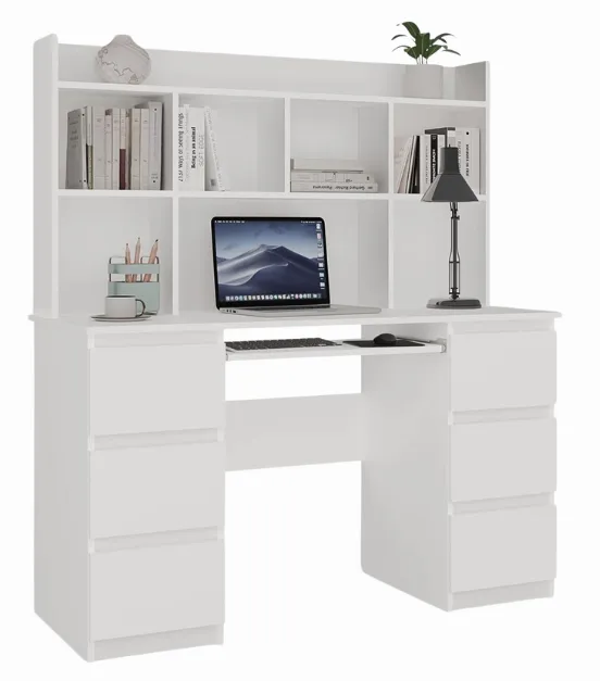 Białe duże biurko z nadstawką E3-R28