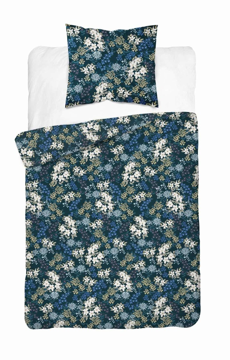 Pościel satynowa 140x200 granatowa w białe kwiaty – Satin Stories