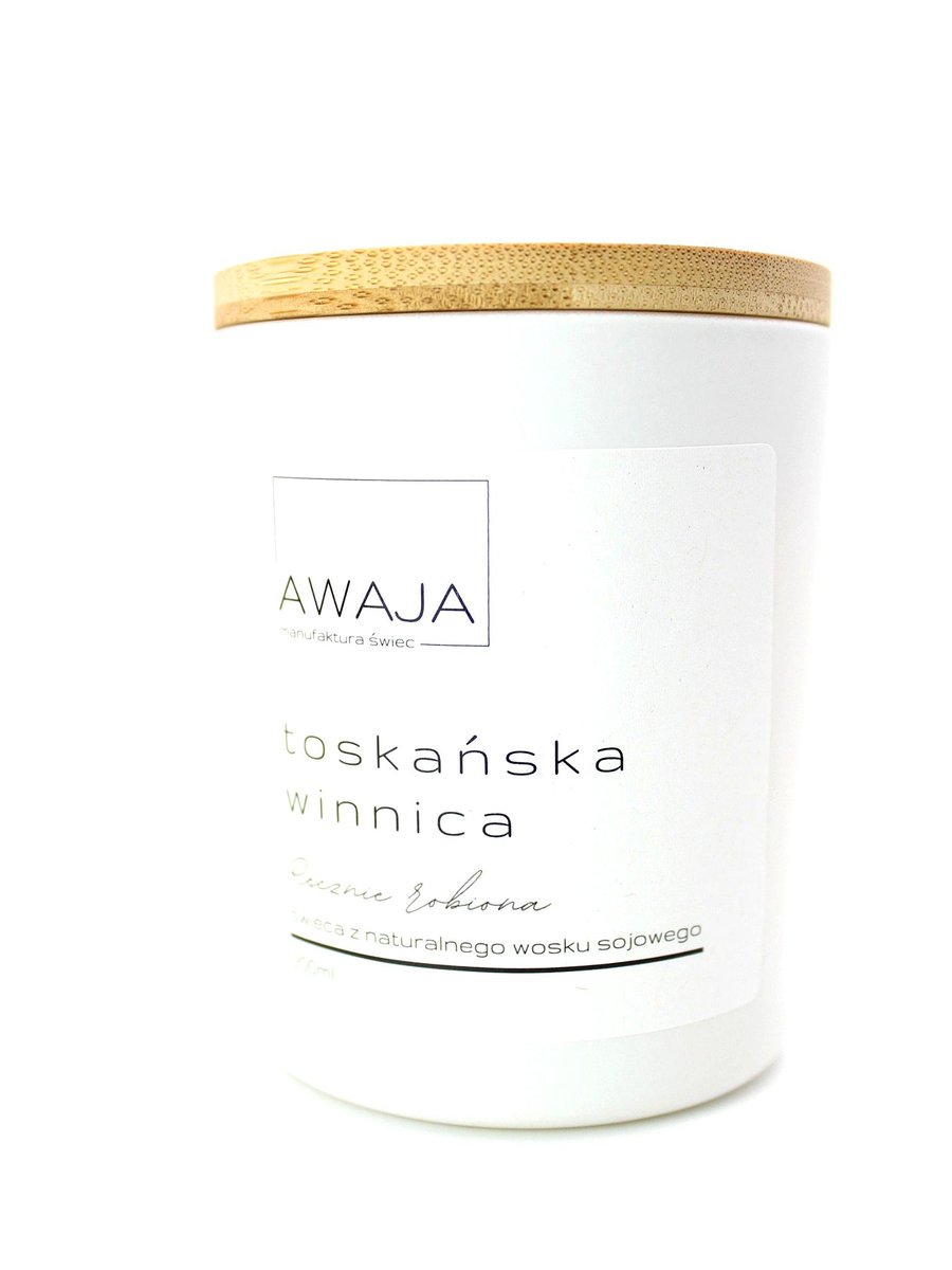 Świeca sojowa toskańska winnica – biała, zapachowa, handmade, prezent