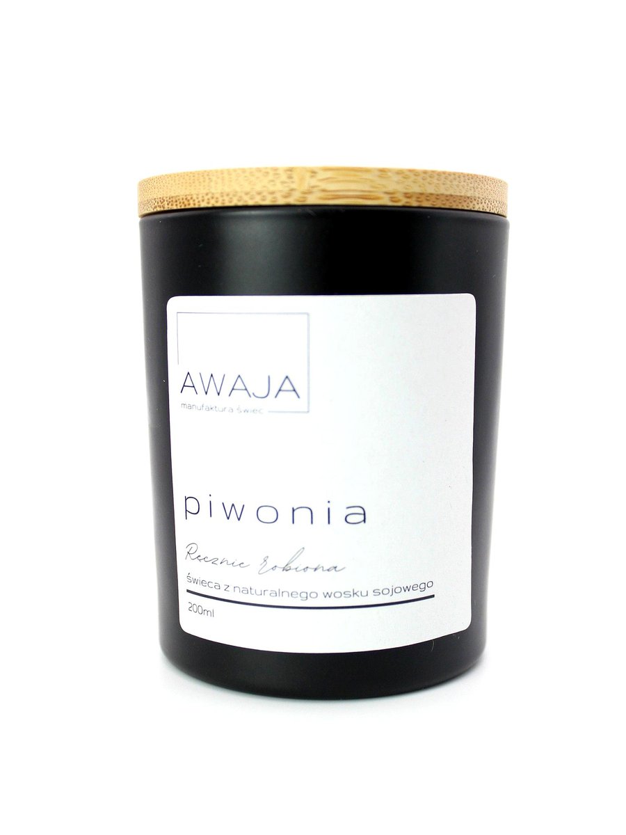 Świeca sojowa piwonia – czarna, zapachowa, ręcznie robiona, prezent