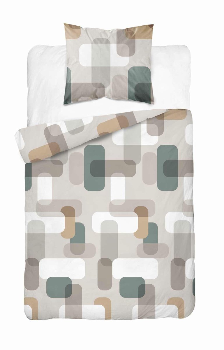 Pościel satynowa 140x200 beżowo-szara w geometryczne kształty – Satin Stories