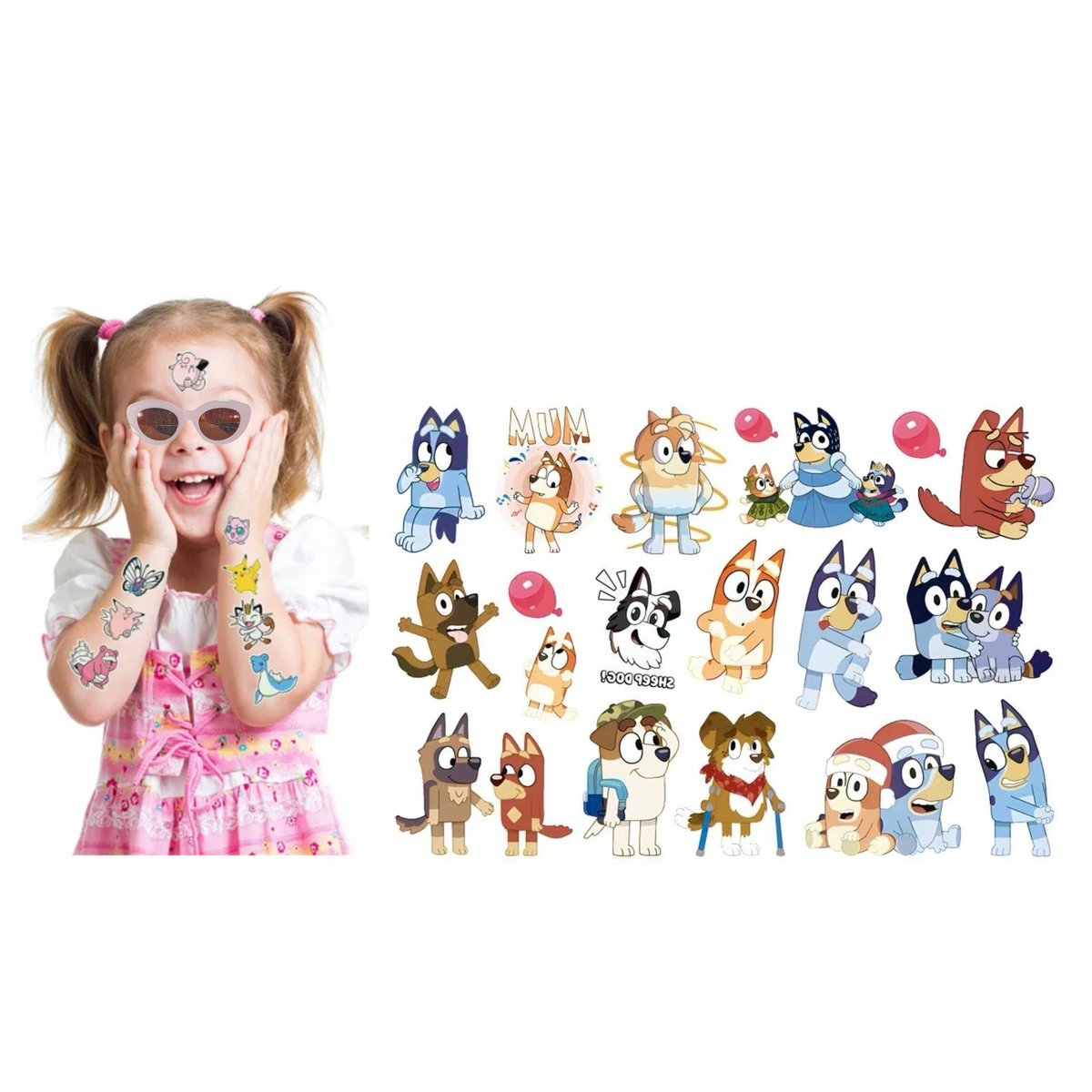 Tatuaże dla dzieci zmywalne dziecięce Bluey Bingo piesek pieski Blue D4