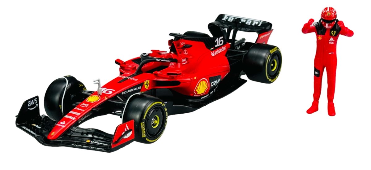 BBURAGO 2022 FERRARI RACING SF-23 #16 CHARLES LECLERC + FIGURKA 1:24 26809
