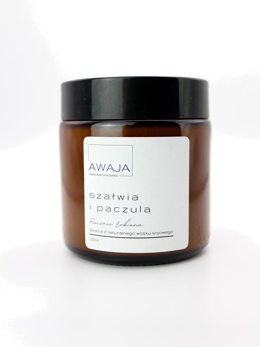 Świeca sojowa szałwia i paczula – zapachowa, handmade, 120ml, prezent