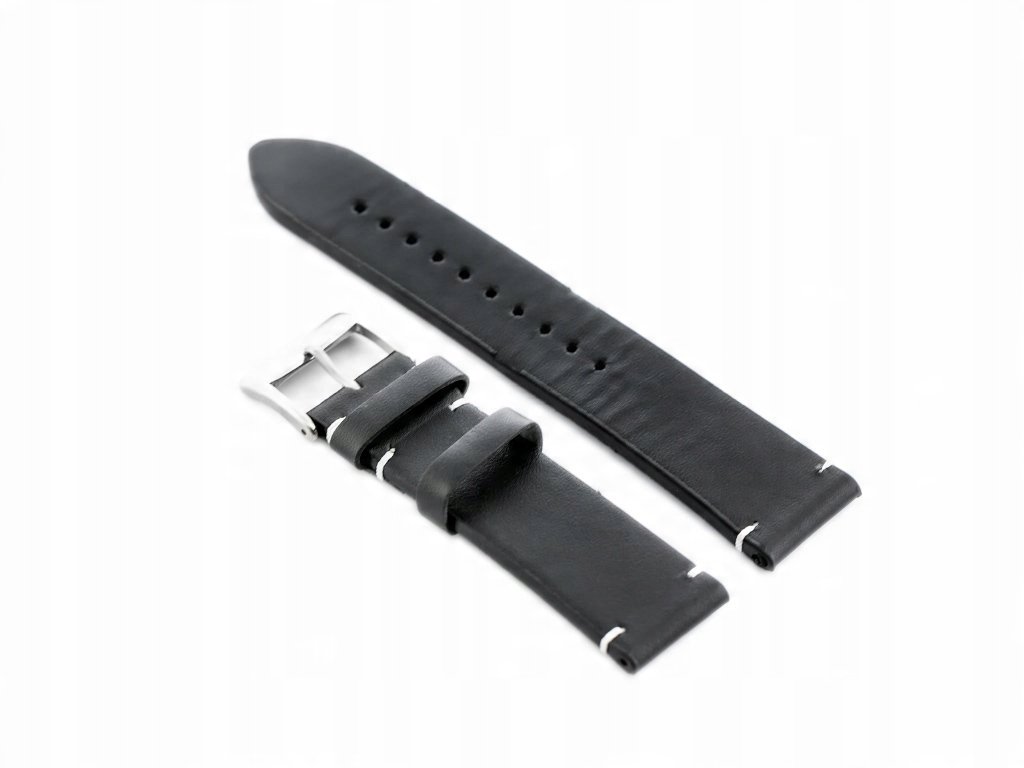 Pasek skórzany do zegarka W118 - czarny/białe 24mm
