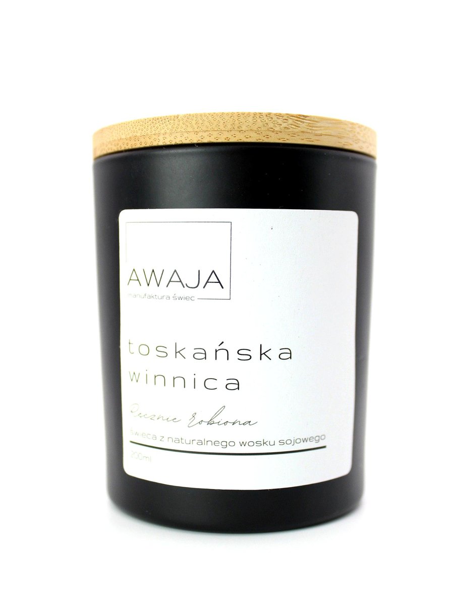 Świeca sojowa toskańska winnica – czarna, zapachowa, handmade, prezent