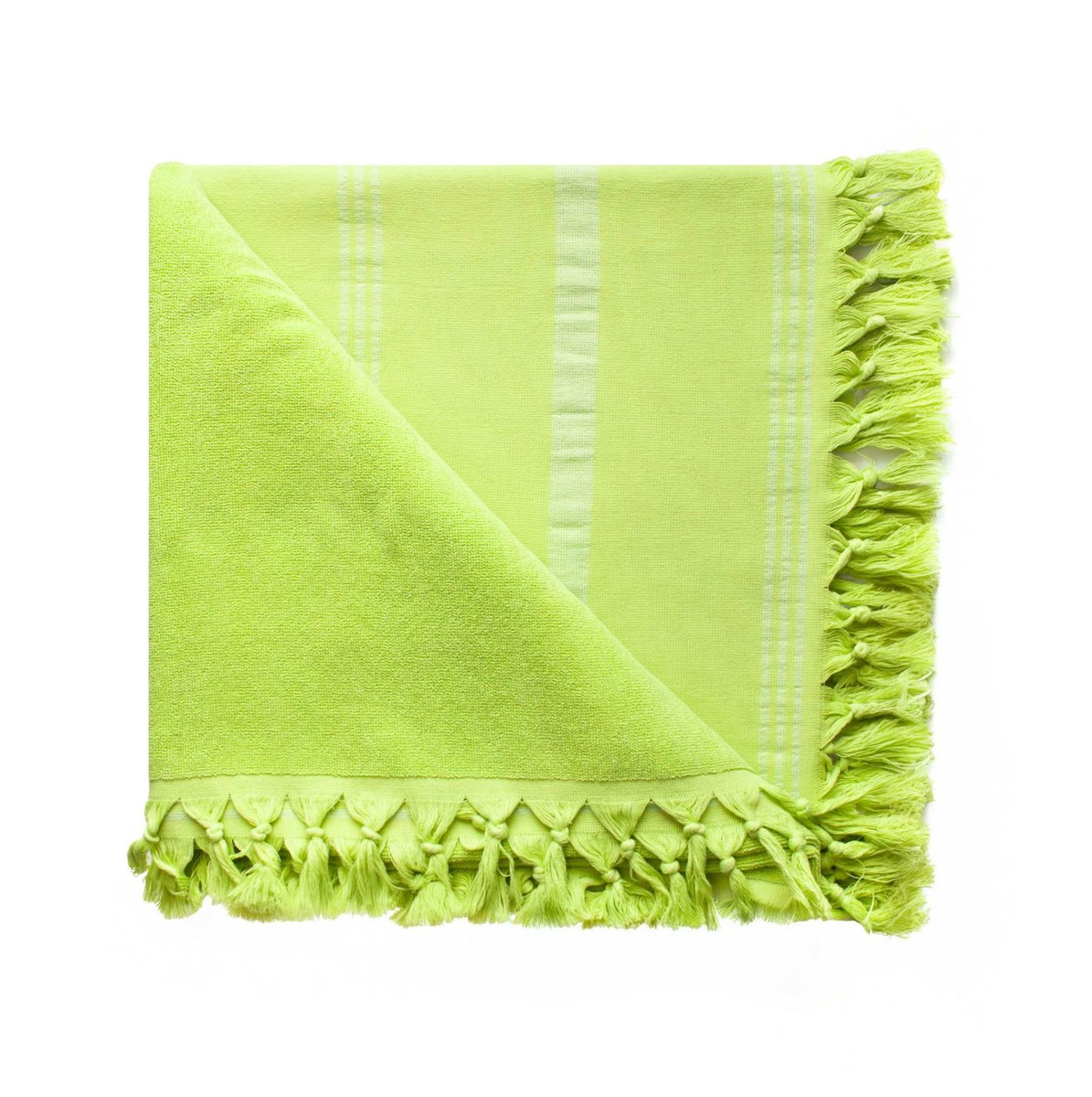 Ręcznik plażowy 90x170 Relax limonkowy z frędzlami w paski 380g/m2