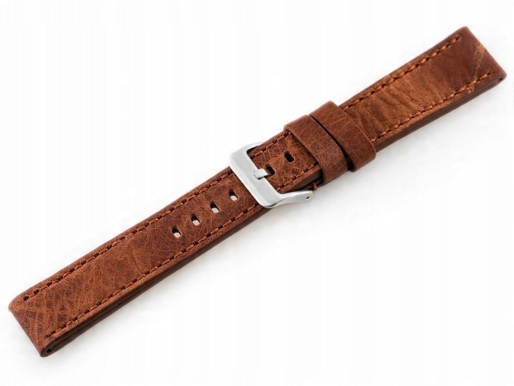 Pasek skórzany do zegarka W48 ciemnobrązowy 24mm