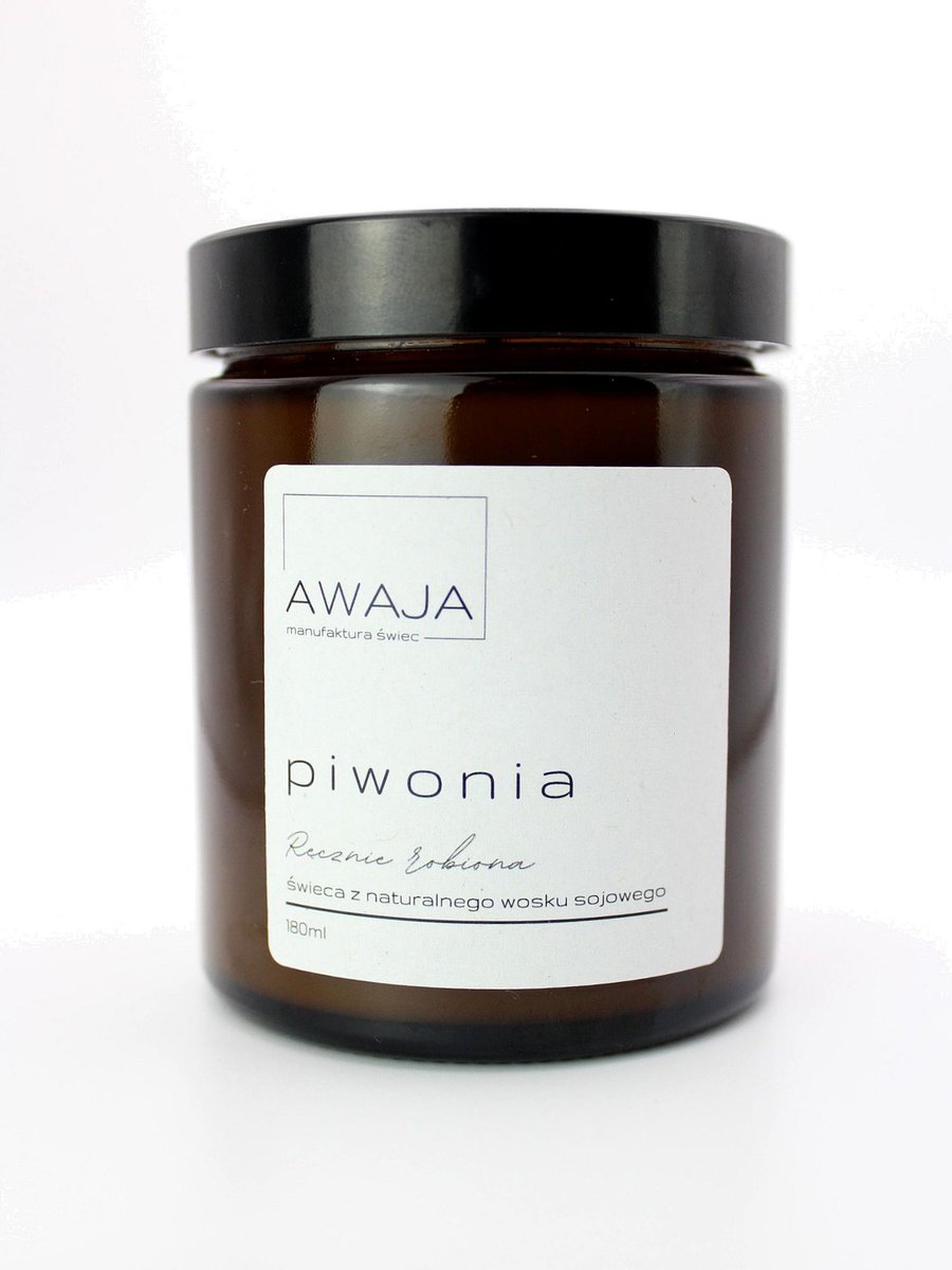 Świeca sojowa piwonia – zapachowa, ręcznie robiona, 180ml, prezent