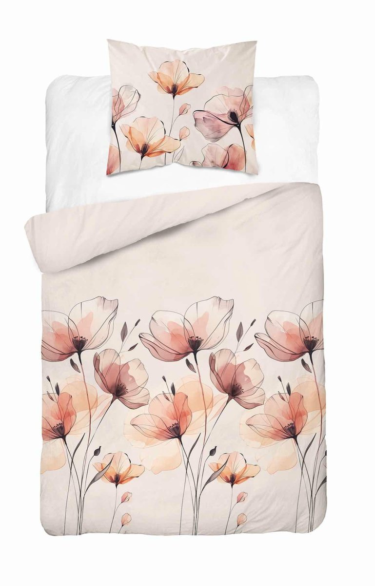 Pościel satynowa 140x200 jasnoróżowa w brzoskwiniowe kwiaty – Satin Stories