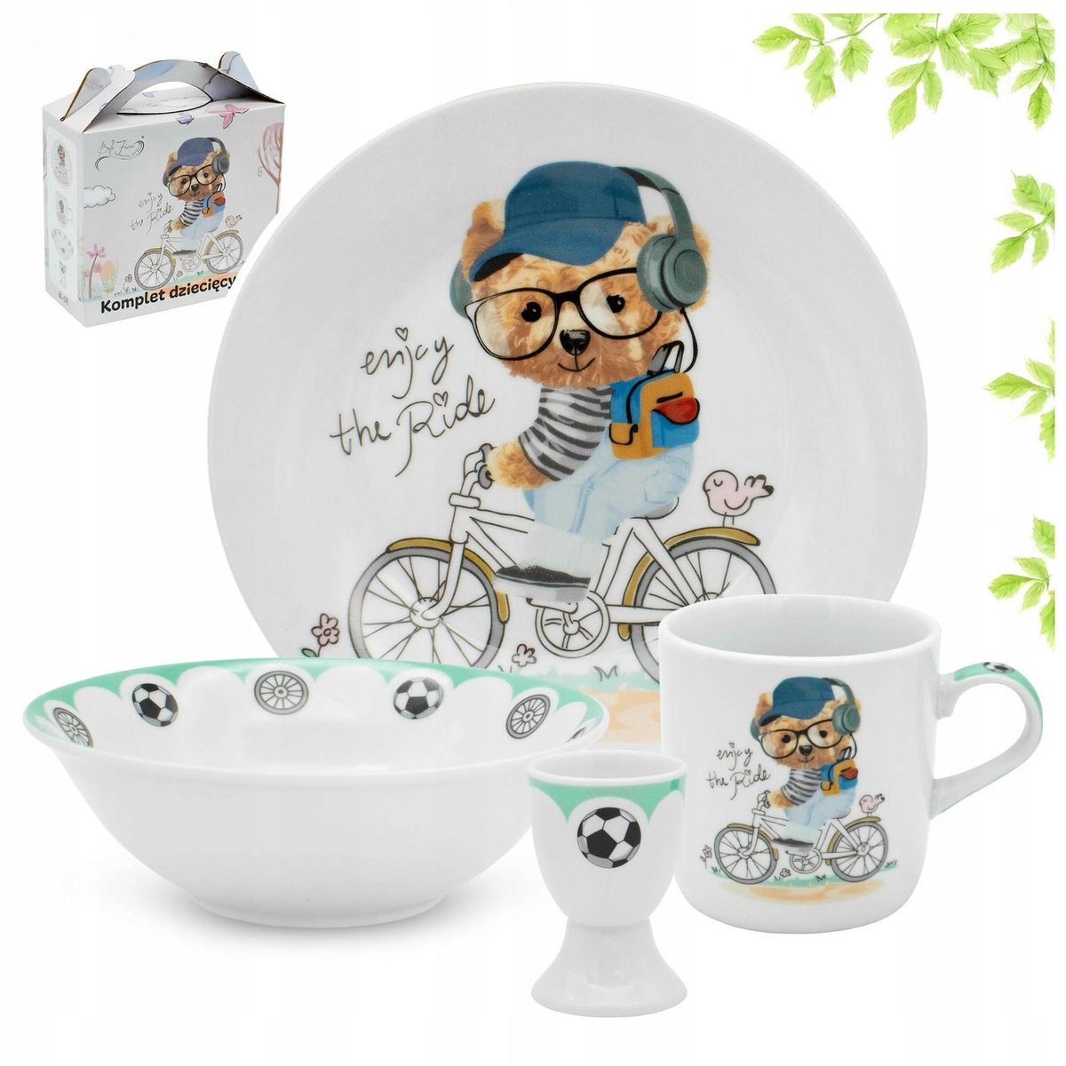 Komplet Obiadowy 4el Dla Dzieci Porcelana Talerz Kubek Miseczka Bella Fiore