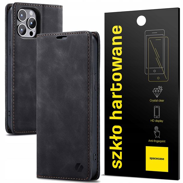 Eleganckie etui z klapką portfel kieszonka case do iPhone 15 Pro + Szkło