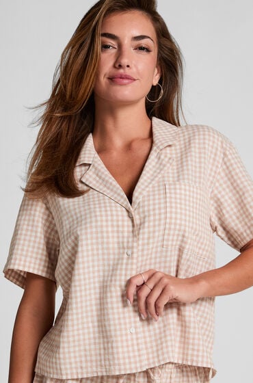 Hunkemöller Bluza lniana w kratę Biały