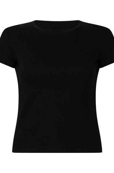 Hunkemöller Top piżamowy z prążkowanej tkaniny z krótkimi rękawami i okrągłym dekoltem Czarny