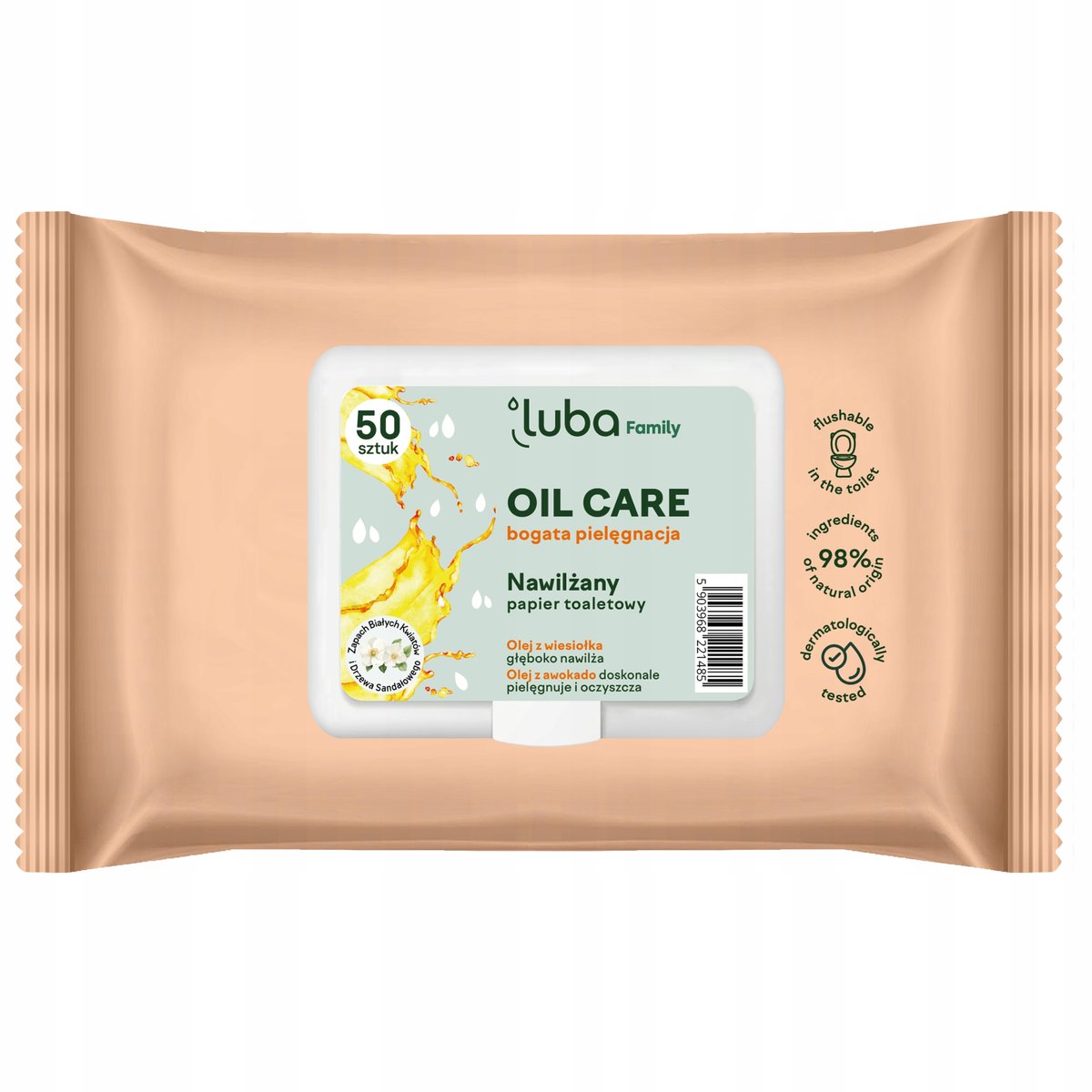 LUBA FAMILY NAWILŻANY PAPIER TOALETOWY OIL CARE 50 SZT NOWOŚĆ