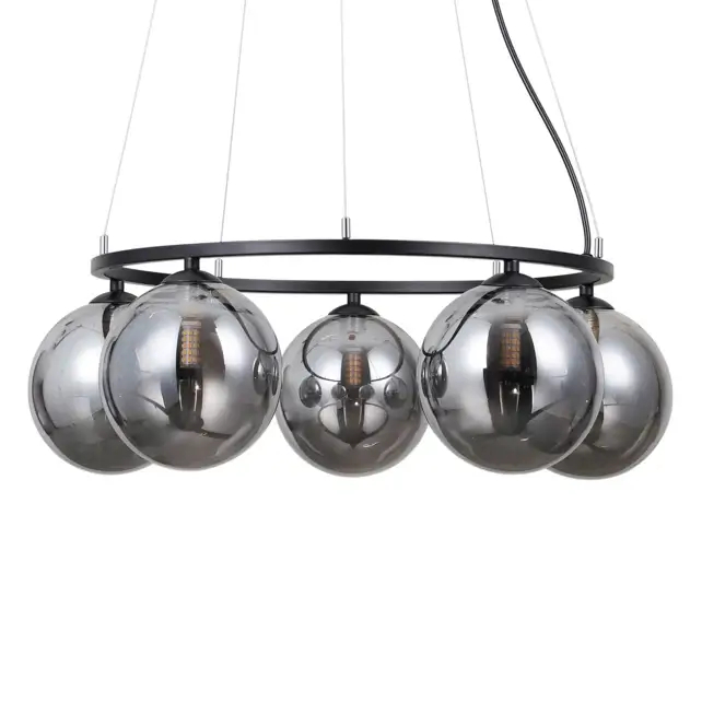 Szklana lampa wisząca Molite PND-1098-5R-BK kulista loftowa czarna