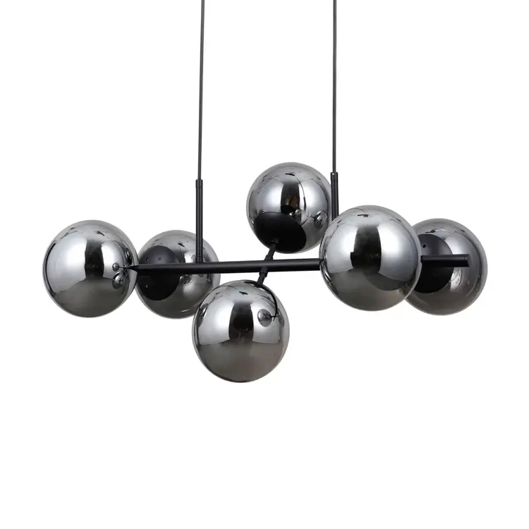 Salonowa lampa wisząca Molite PND-1098-6-BK szklana przydymiona czarna