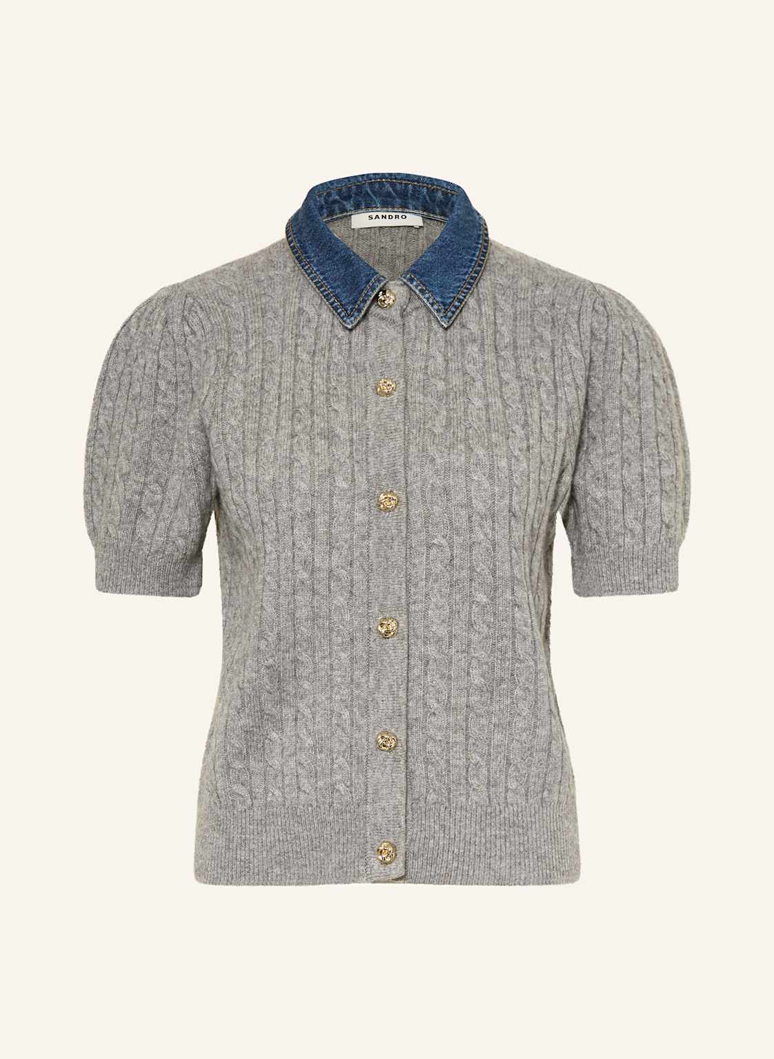 Sandro Kardigan Z Odpinanym Kołnierzem grau