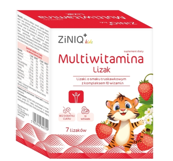 ZINIQ Kids Multiwitamina Lizak smak truskawkowy, 7 sztuk