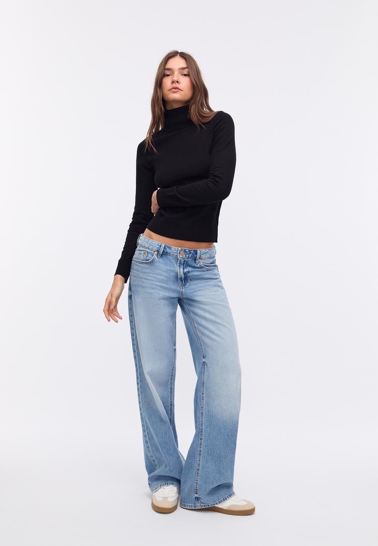 Stradivarius Podstawowy sweter z dzianiny ze stójką Czarny L