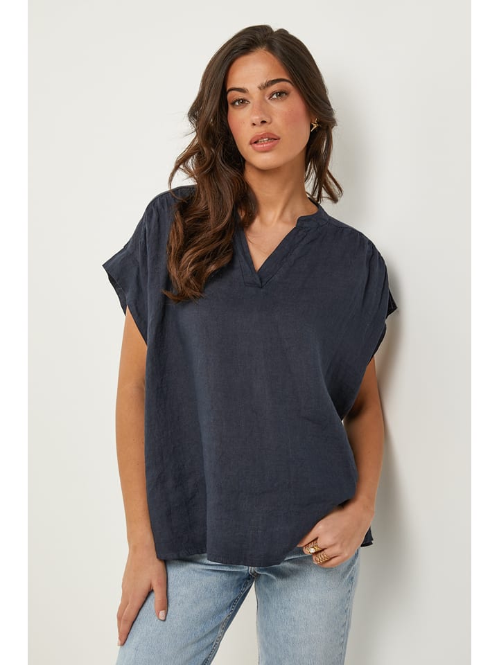 Le Monde du Lin Lniana koszulka w kolorze granatowym