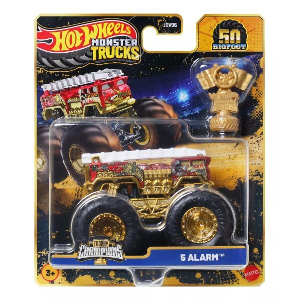Hot Wheels: Monster Trucks samochodzik mistrzowski z trofeum - 5 alarmów
