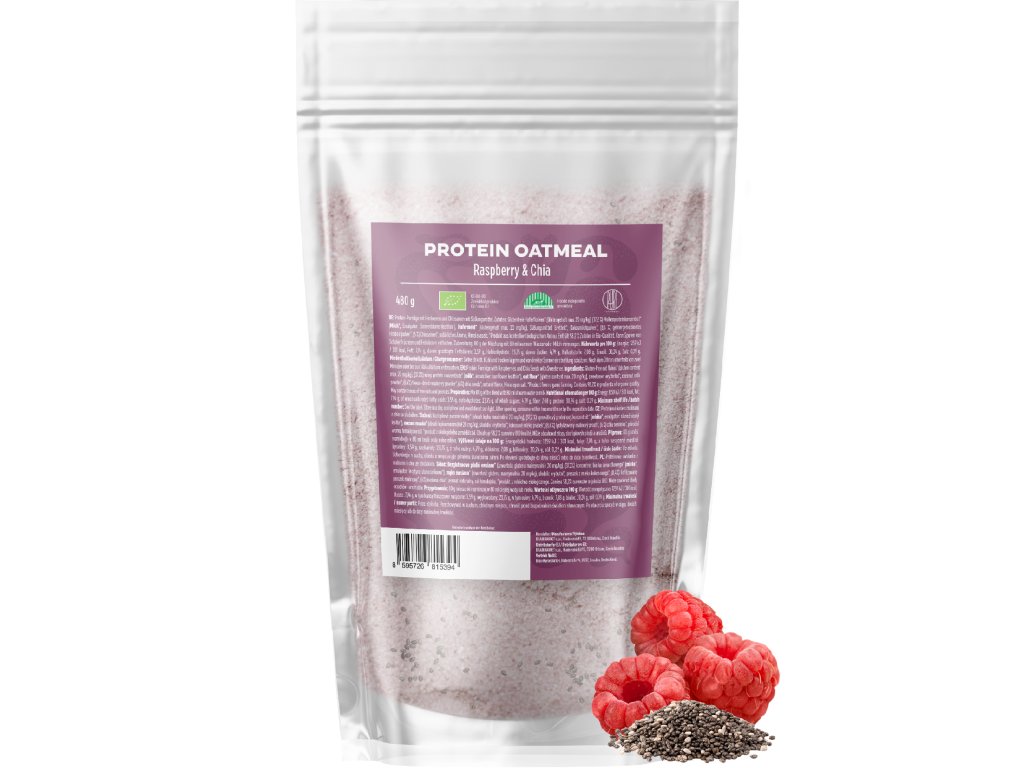 BrainMax Pure Protein Oatmeal, Malina z Chia, BIO, 480 g