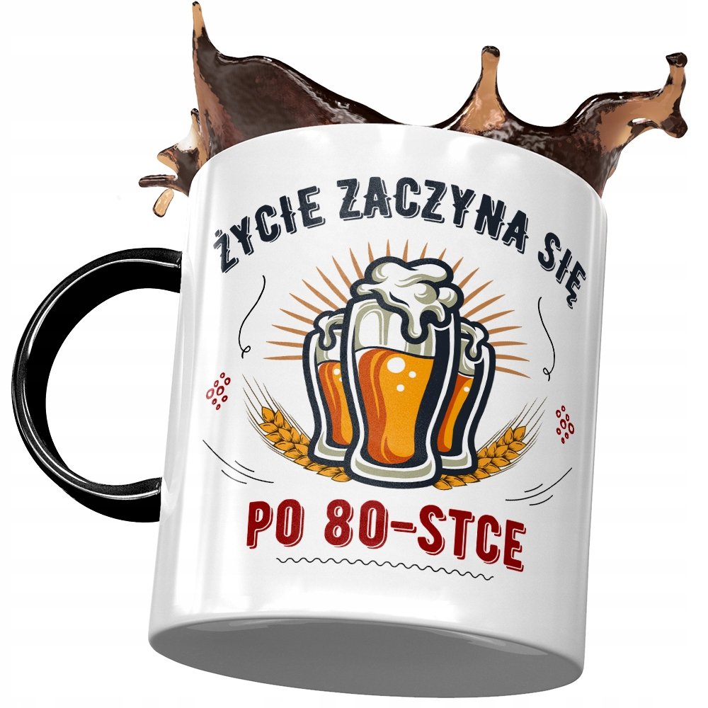 Kubek Czarny na Urodziny 80 80te 80-te Prezent z Nadrukiem ze Zdjęciem + Opakowanie na prezent (wzór 01)