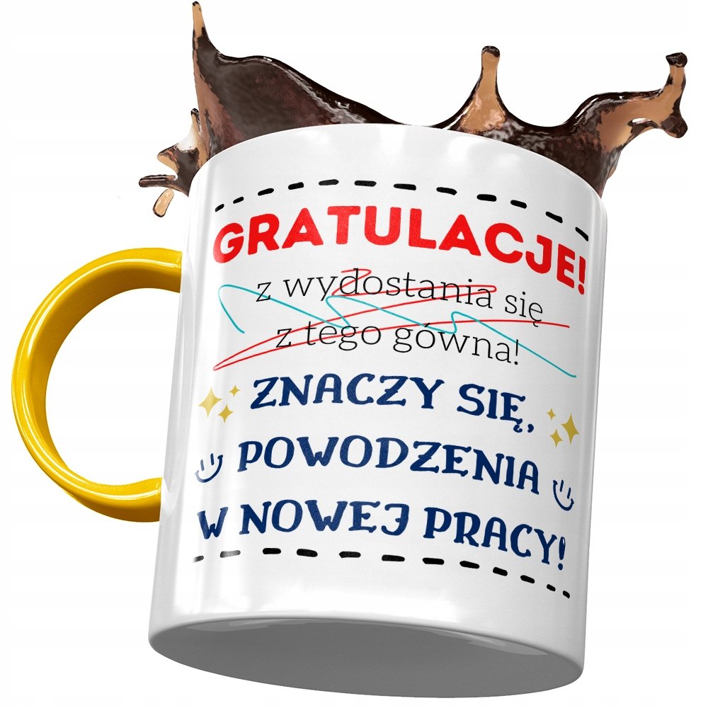 Kubek Żółty na Pożegnanie z Pracy Na Prezent z Nadrukiem ze Zdjęciem + Opakowanie na prezent (wzór 01)