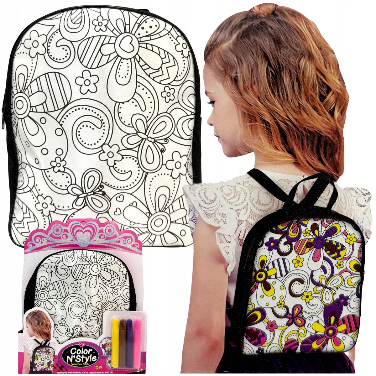 Plecak do kolorowania z pisakami plecaczek dla dziewczynki mały plecak wzór