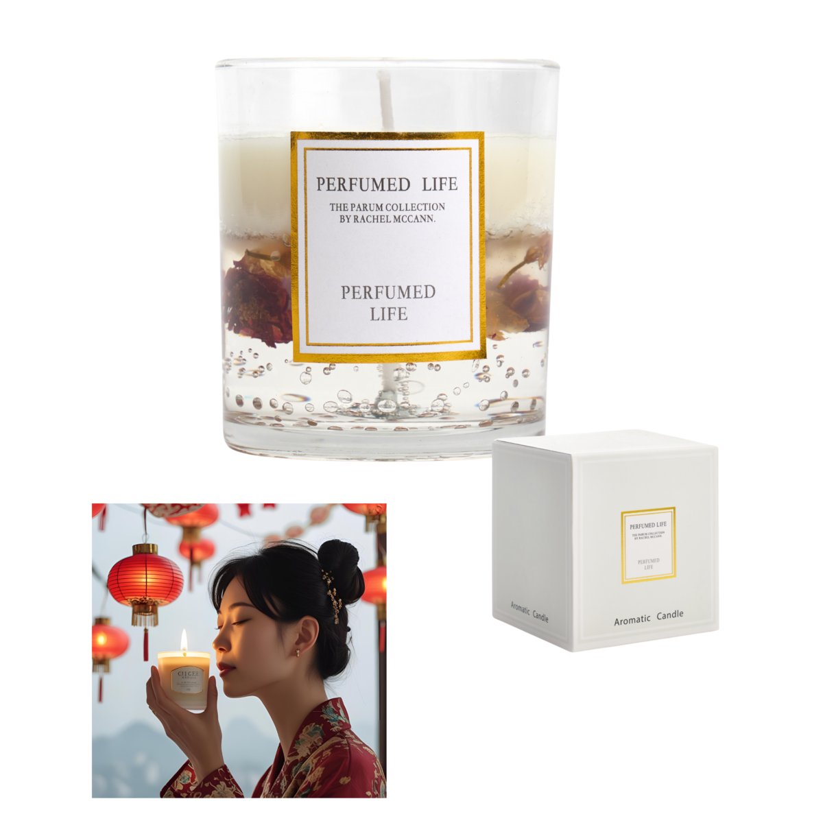 ŚWIECA ZAPACHOWA OZDOBNA Z KWIATKAMI PERFUMED LIFE