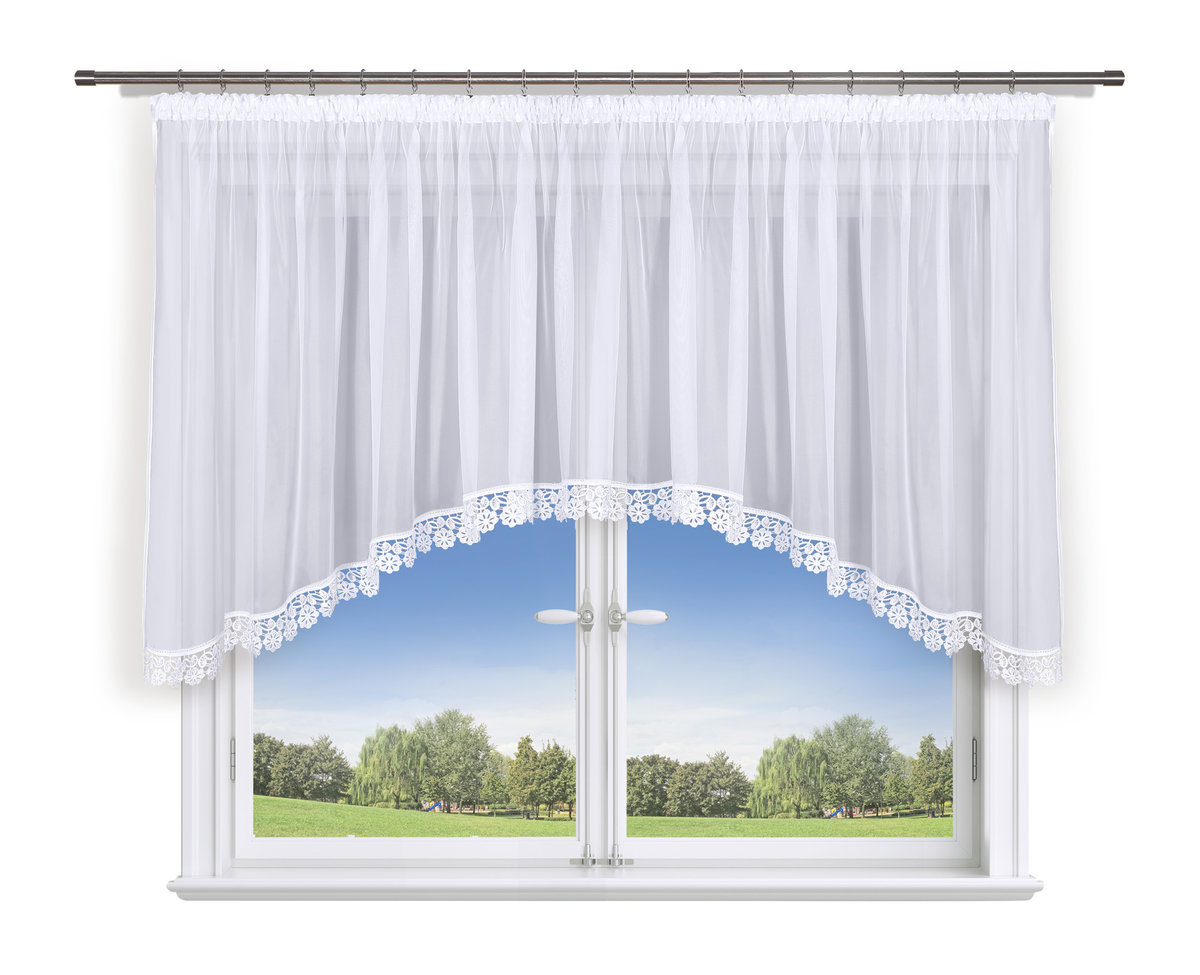 Firana gotowa 400x170 łuk biały woal,gipiura 8 cm