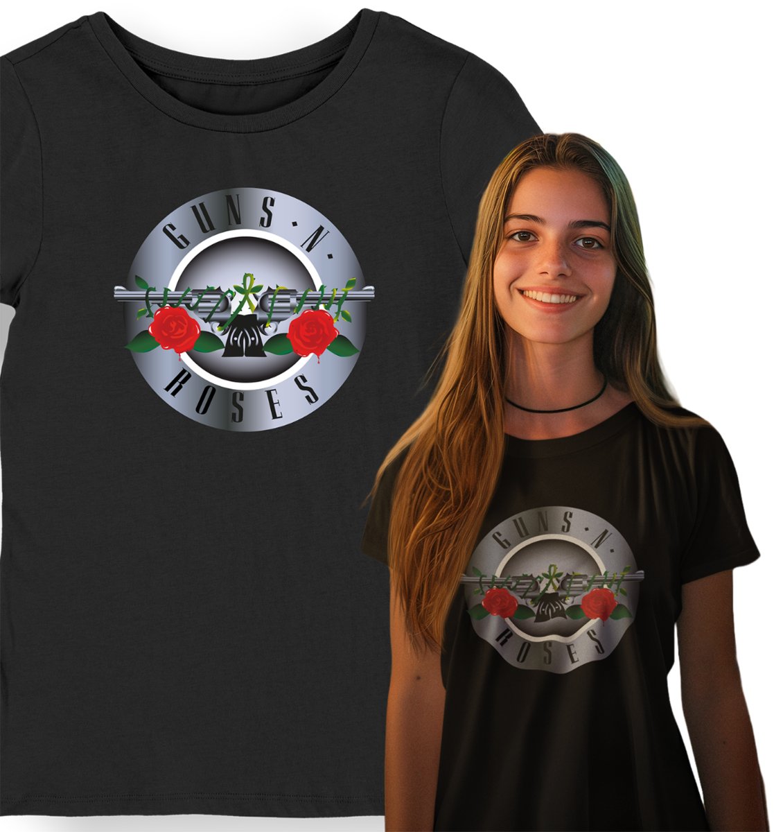 KOSZULKA GUNS N ROSES KONCERT ROCKOWA Z NADRUKIEM PISTOLETY RÓŻE DAMSKA XS