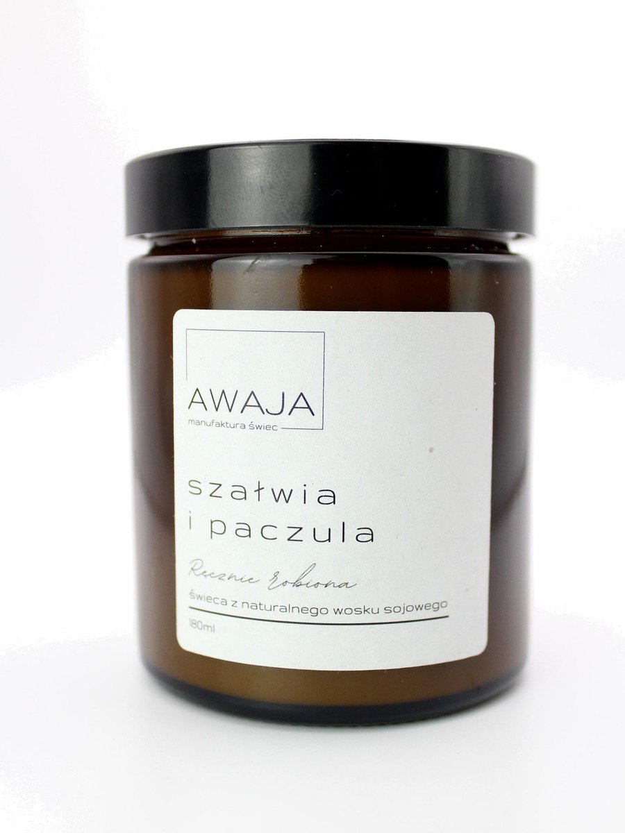 Świeca sojowa szałwia i paczula – zapachowa, handmade, 180ml, prezent